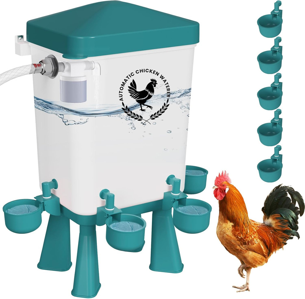 Chicken Waterer, 3 Gallons Automatic Chicken Waterers with 5Ft Pipe, Float Contr