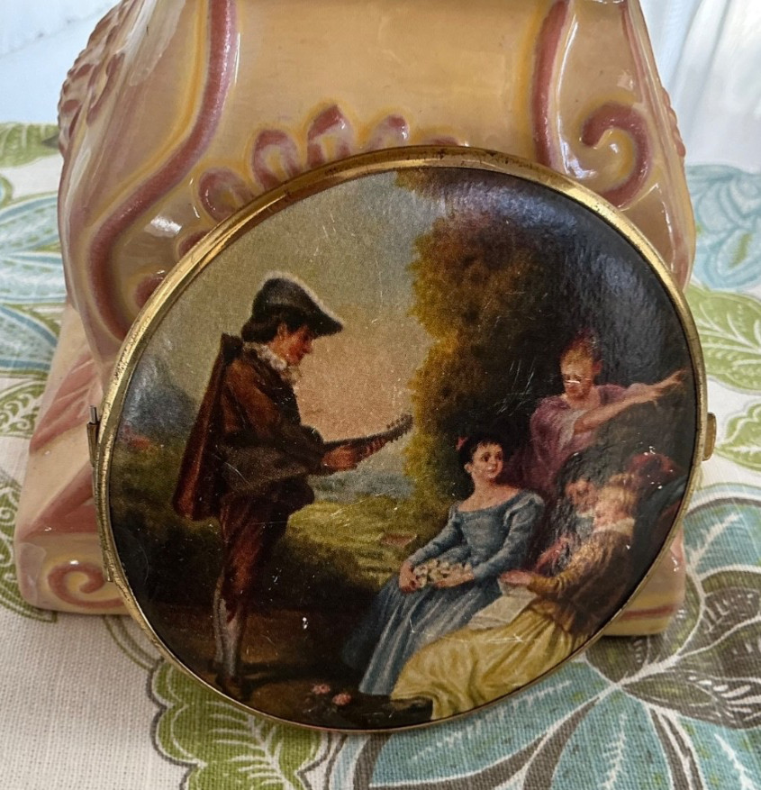 VNTG 2 SIDED VICTORIAN IMAGE SCENE DOUBLE MIRROR COMPACT GERMANY