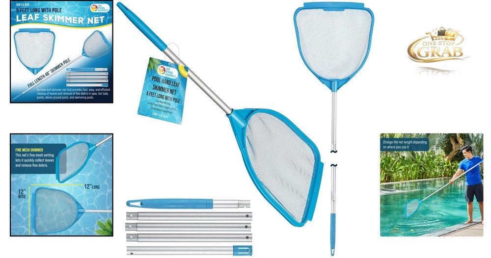 Pool & Spa Skimmer Net with Telescoping Pole 32"-5ft Fine Mesh Pool Cleaner