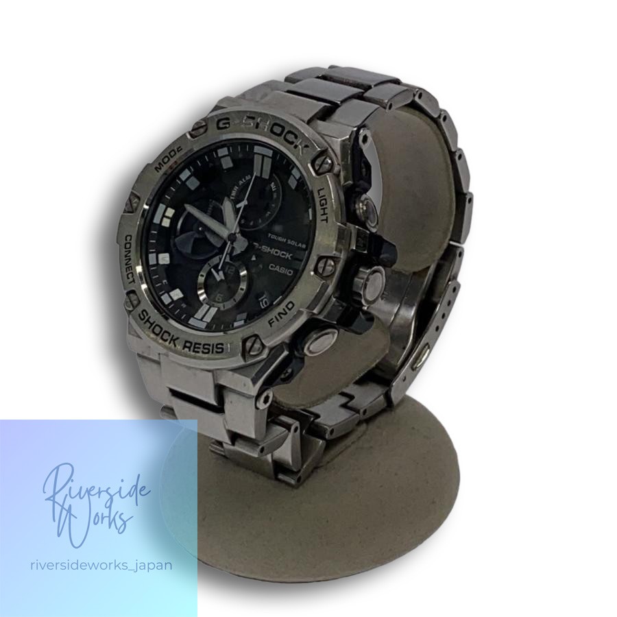CASIO Solar Watch G-SHOCK Analog Stainless Black Silver SS