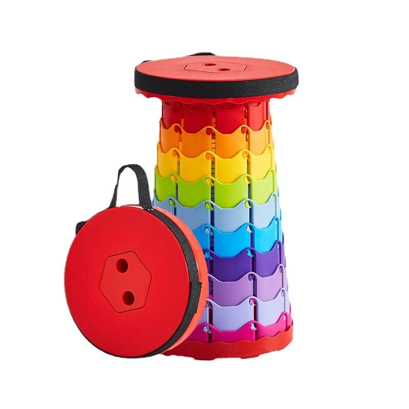 Portable Folding Extension Stool Rainbow Color w Red Top and Bottom