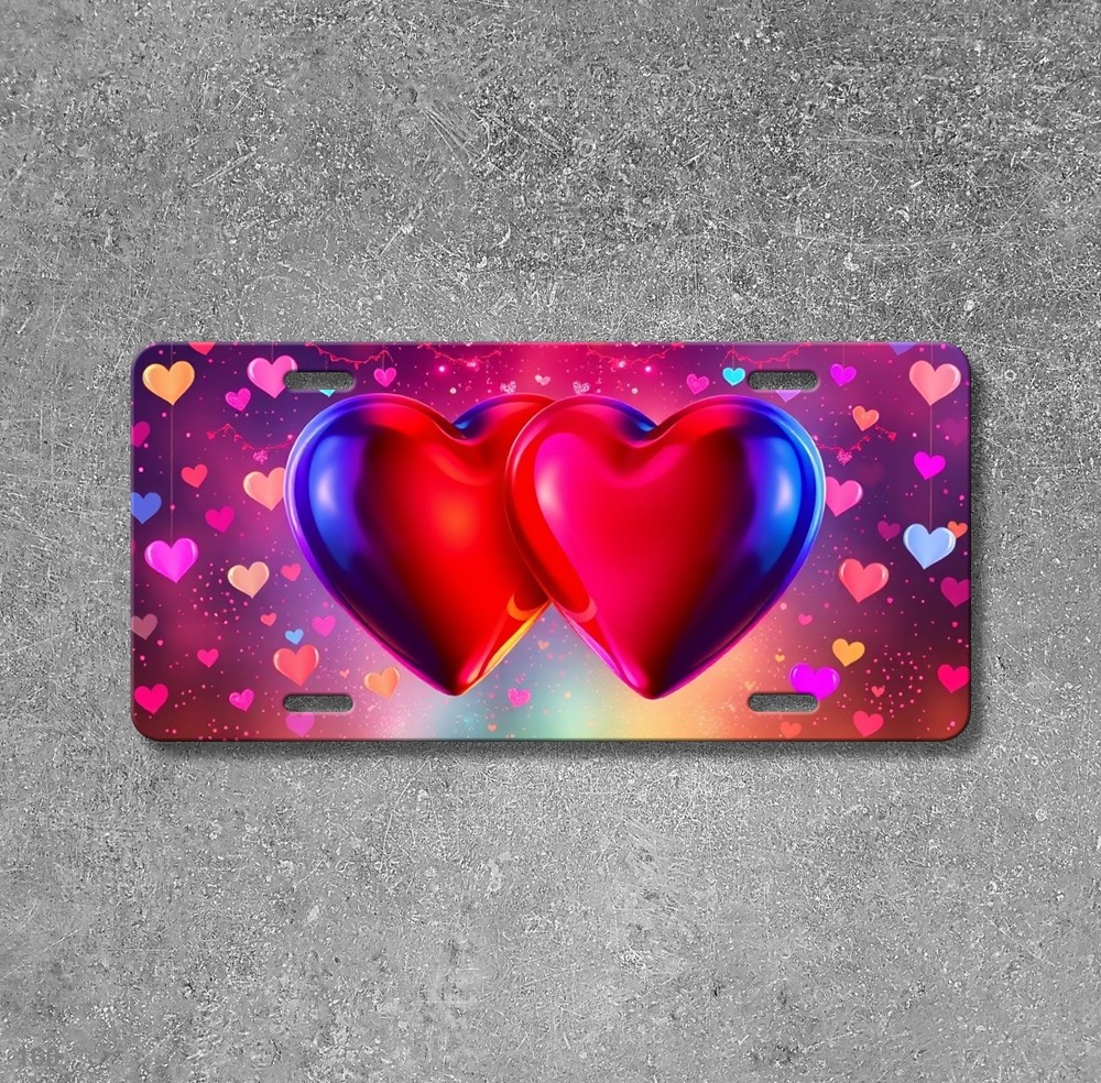 Bold Hearts License Plate Optional Text Auto Tag Everyday Gift