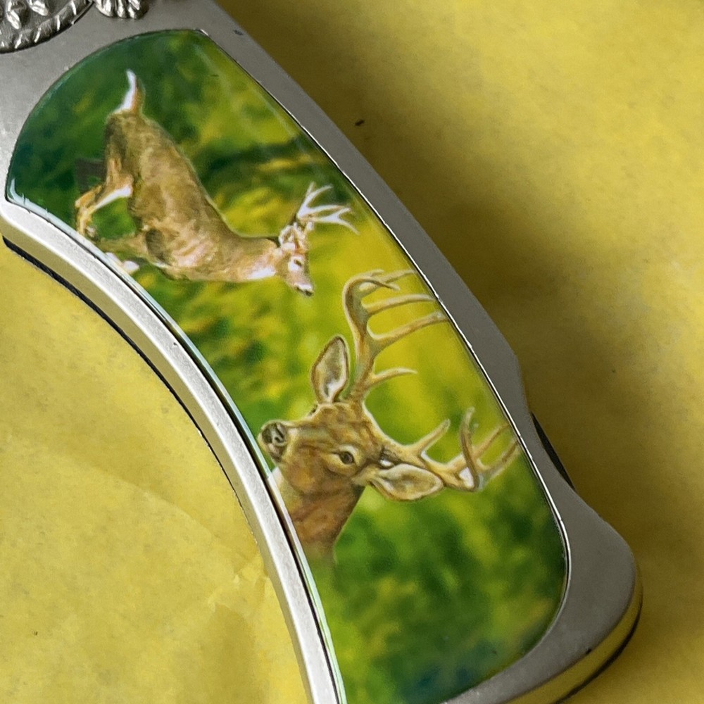 FOLDING POCKETKNIFE LOCKBACK (DEER THEME) in gift tin case (38a)