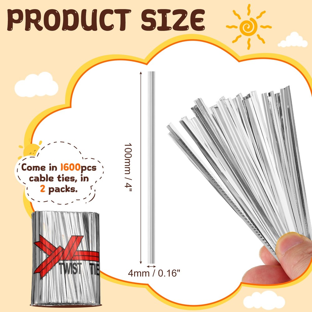 1,600pcs for 4\" Reusable Bread Closure Bags Silver