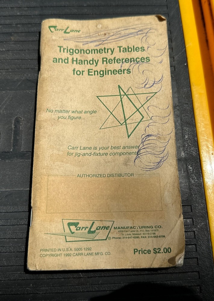 Carr Lane Trigonometry Tables And Handy Reference For Engineers ©️1992 #1112