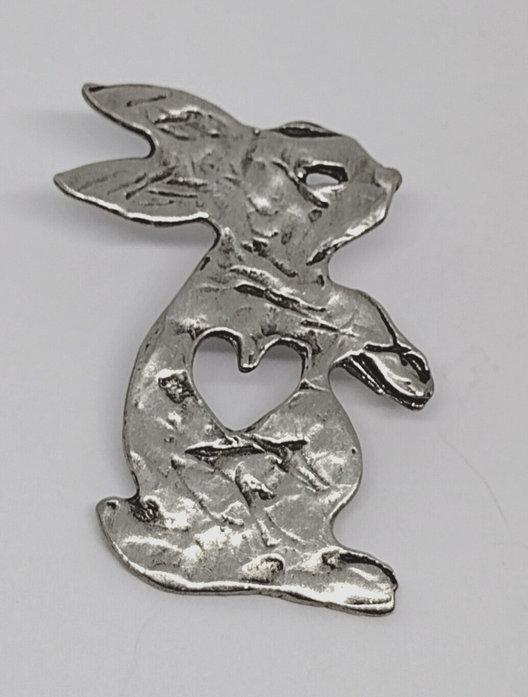 Silvertone Bunny Rabbit Cut-out Heart Lapel Pin