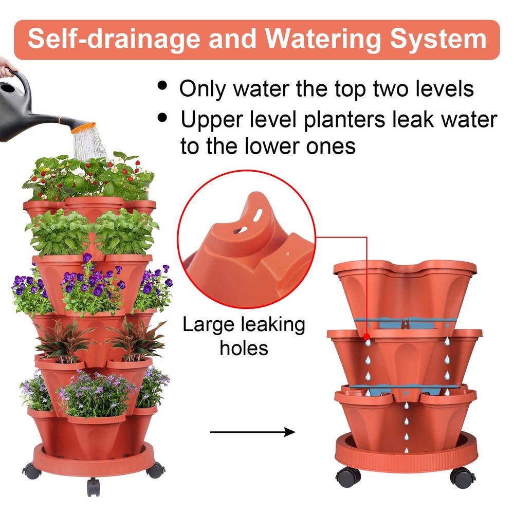 GameXcel Vertical Planter 5 Tier Stackable Planters Garden 5 1 Pack, Red