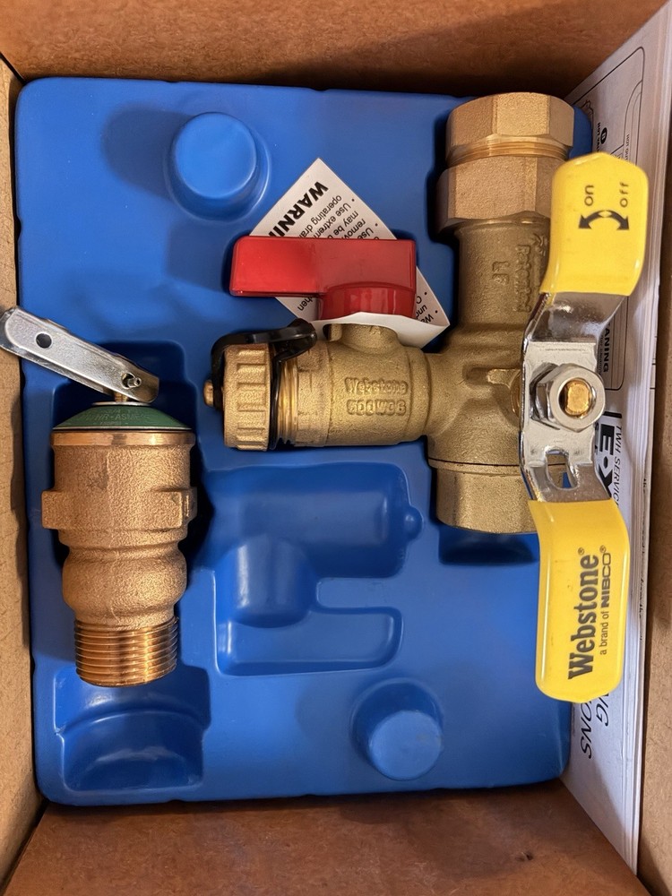 Webstone 3/4” HOT Brass Ball Valve & Pressure Relief for Tankless Water Heater