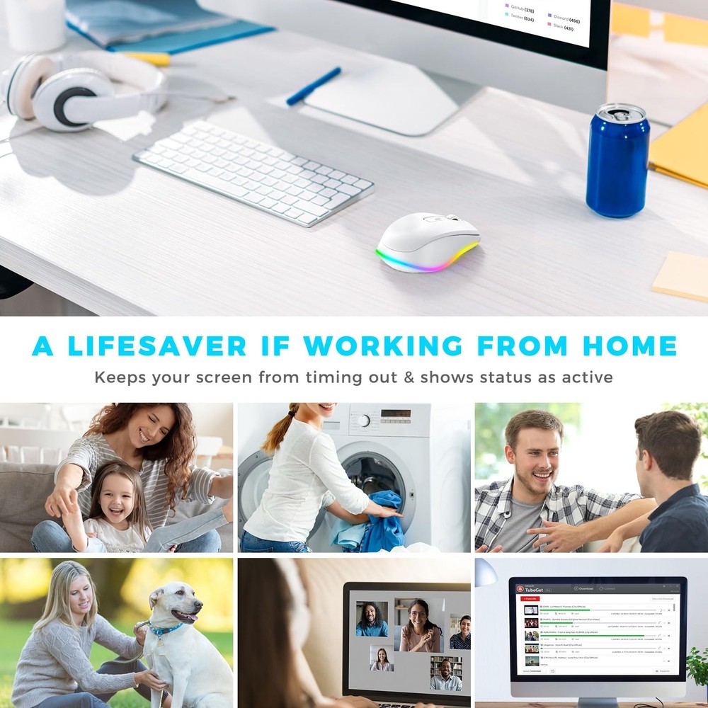 Wireless Mouse LED With Jiggler Mover Rechargeable Undetectable White Computer