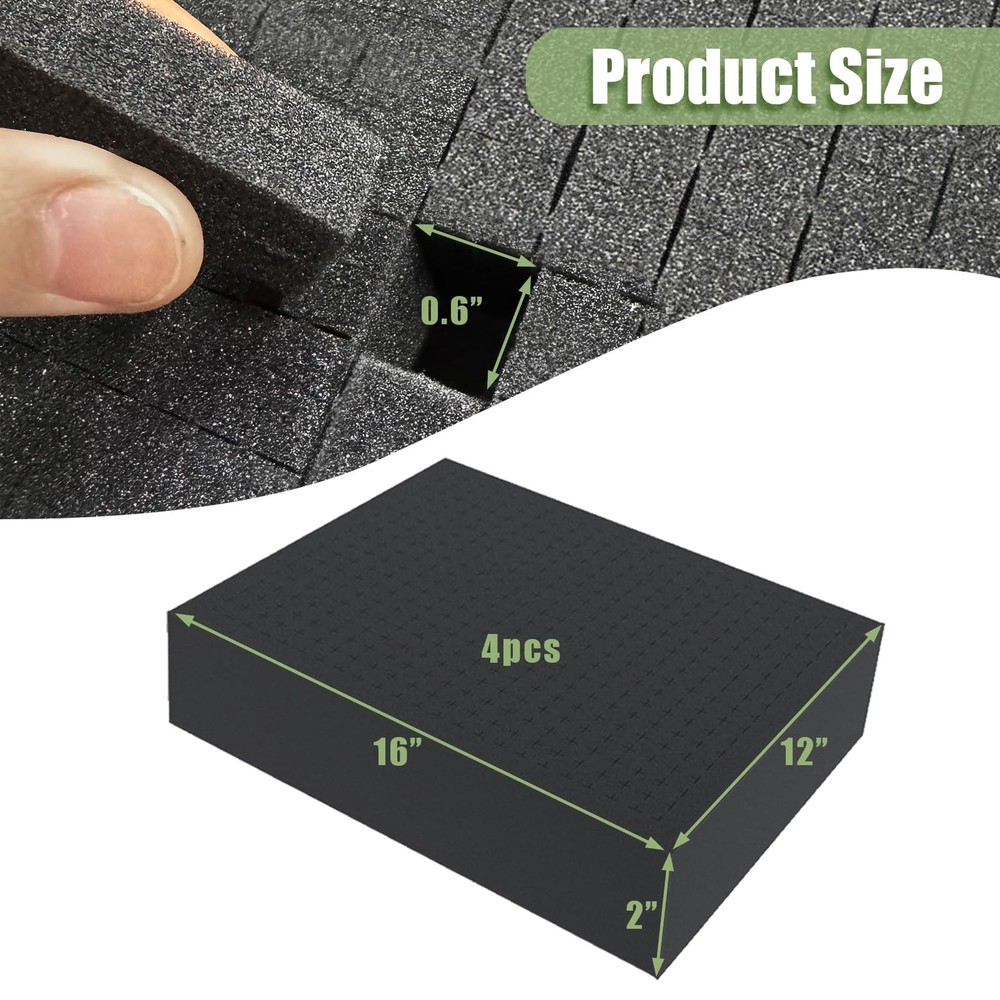 4 Pcs Polyurethane Pluck Pre Cube Sheet Foam for Boxes Cases, 16x12x2 Inch