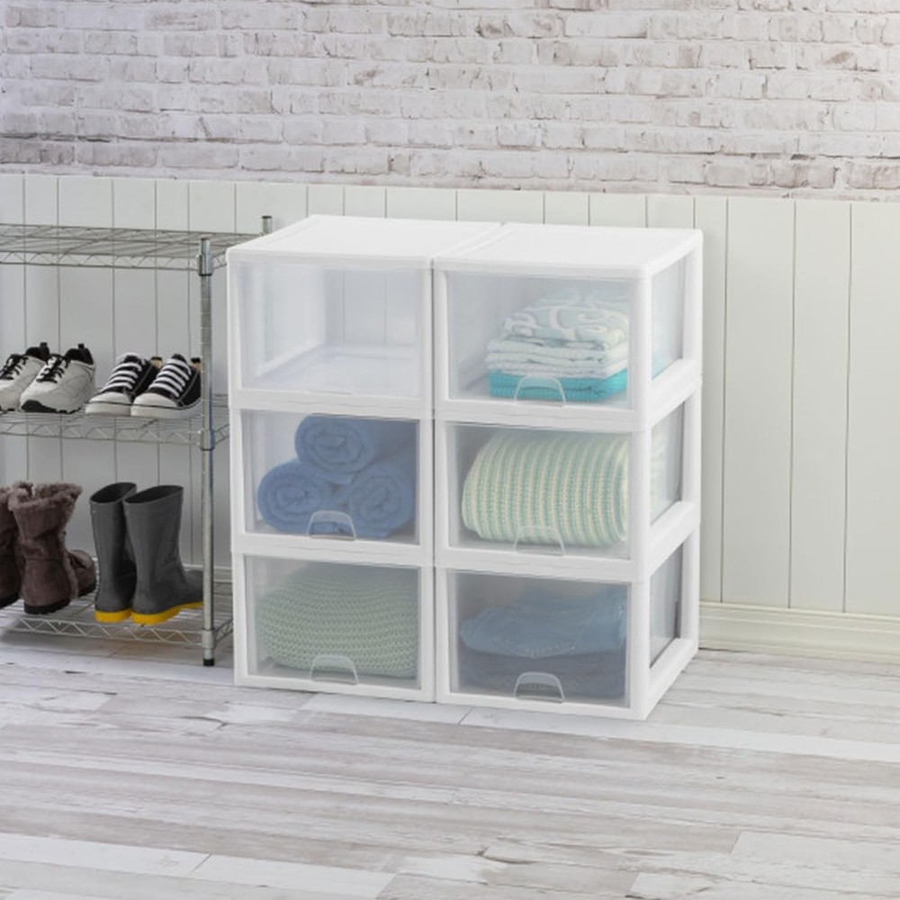 Sterilite 8-Pack 27 Quart Stacking Drawer, Clear Storage Closet Organizer, NEW