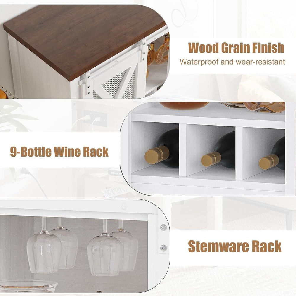Farmhouse Sideboard Buffet Storage Cabinet with Wine Racks for Kitchen Entryway