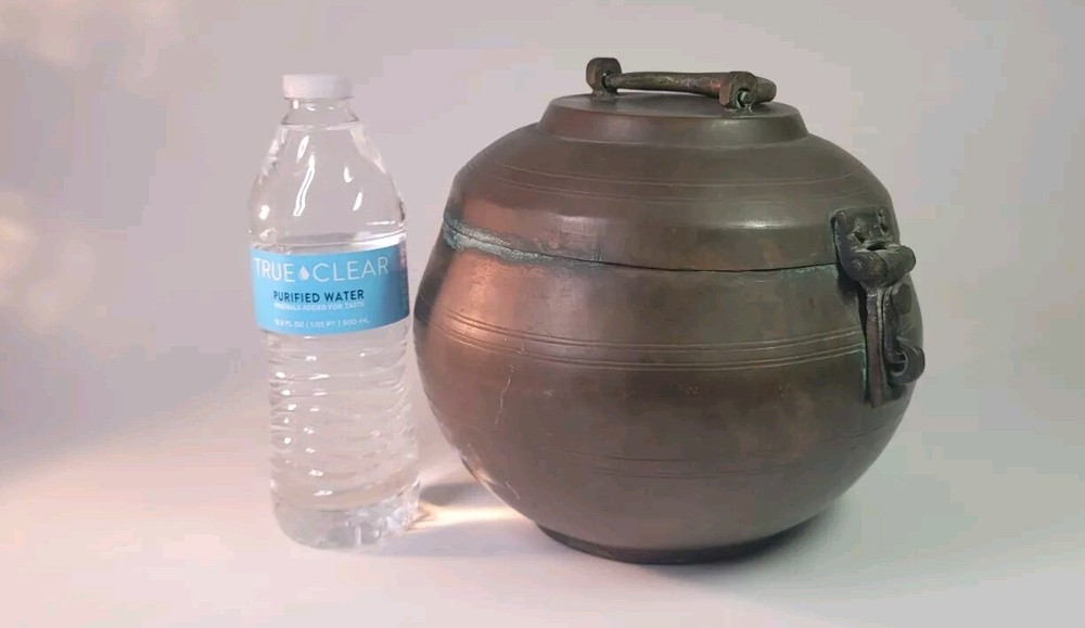 Antique Hammered Copper Round Chapati Bread Box Original Old Hand Crafted
