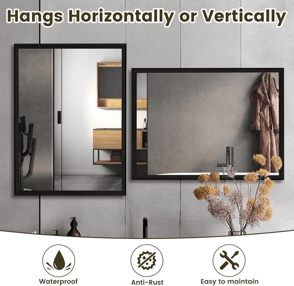 24X36 Inch Black Bathroom Mirror, Matte Black Framed Mirror, Rectangular Wall...