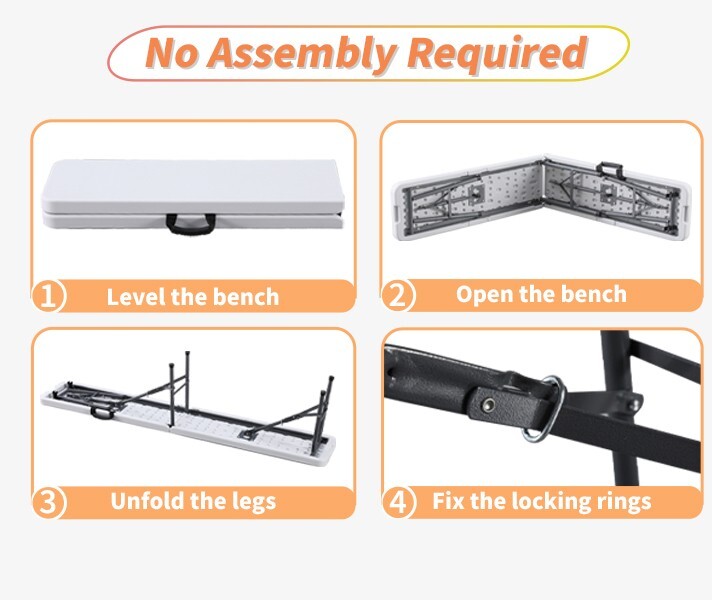 6 ft Plastic Folding Bench, Portable Foldable Bench Seating with Handle