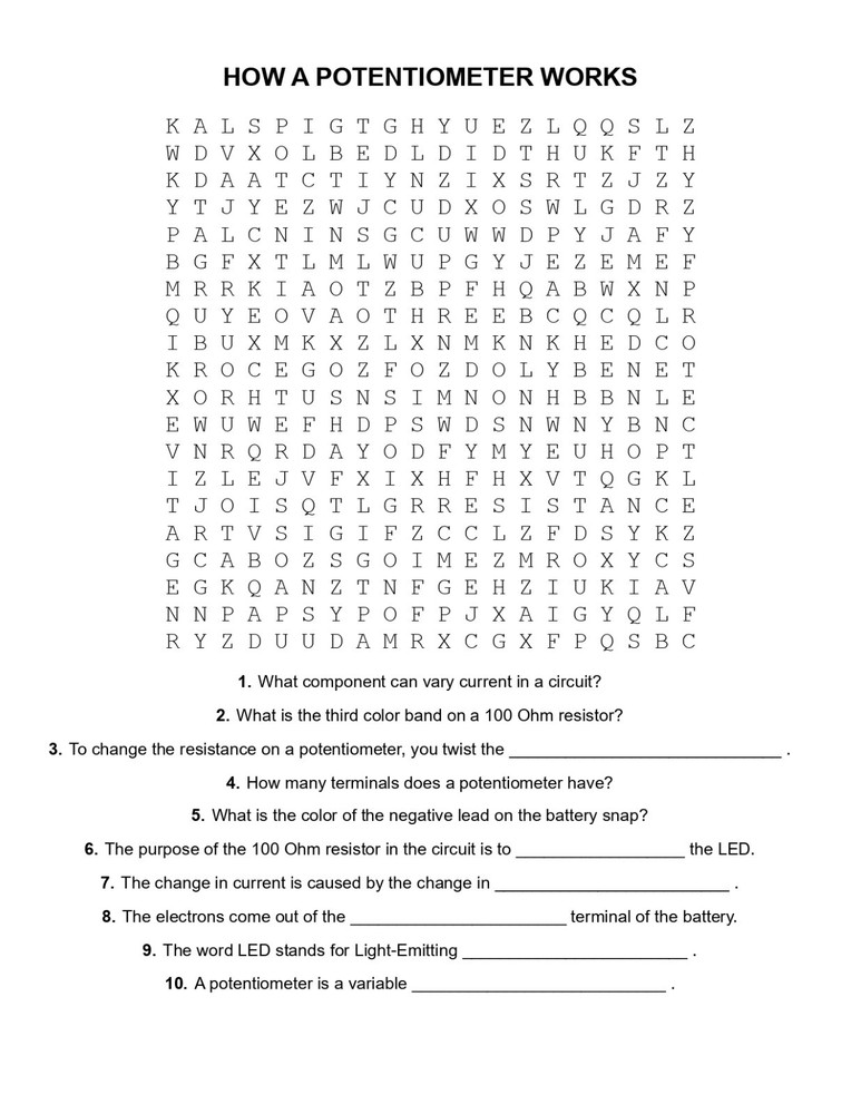 5th Grade- Lesson Plan #Exp02 "HOW A POTENTIOMETER WORKS" Science-Electronics