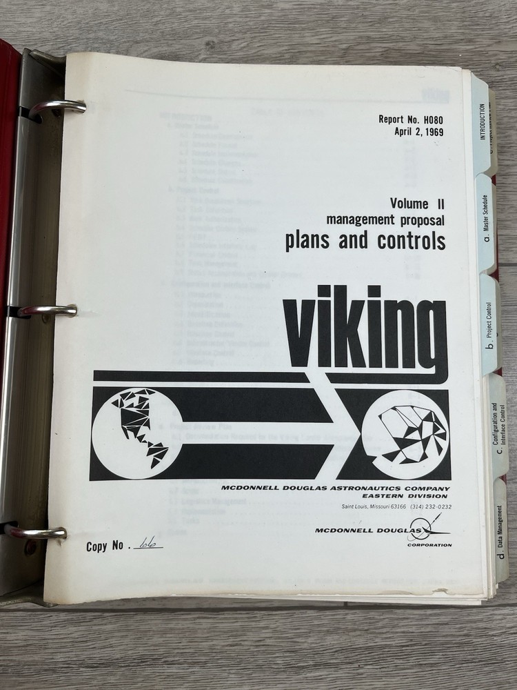 RARE Viking Space Program Proposal McDonnell Douglas Plans & Control Vol 1 & 2