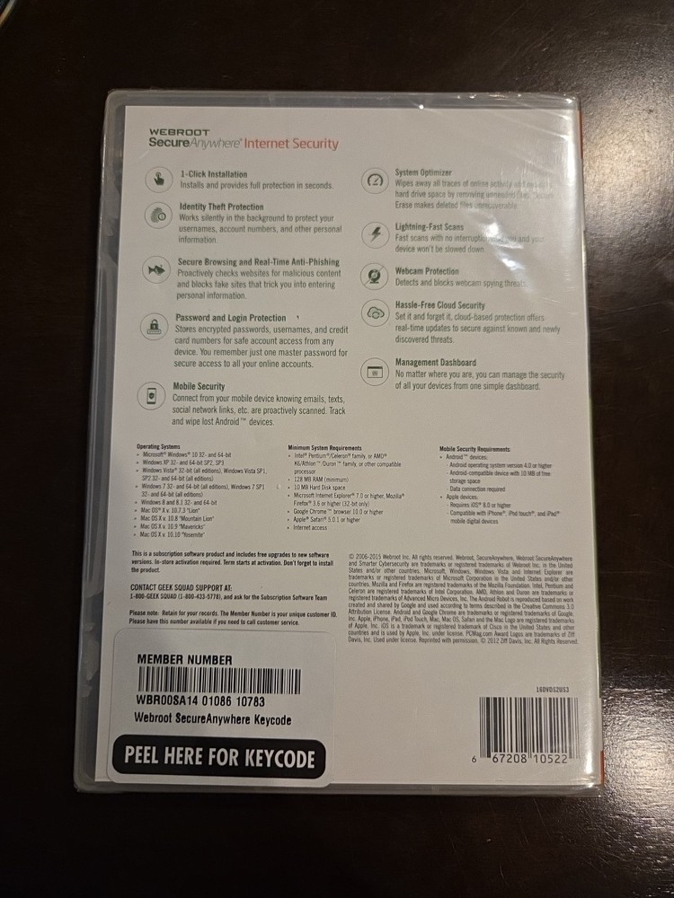 New Webroot SecureAnywhere Internet Security & Antivirus Windows & Mac 3 Devices