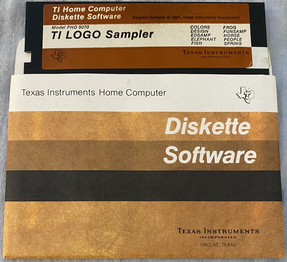 1981 TI LOGO Sampler PHD 5070 Texas Instruments Home Computer 5 1/4” Floppy Disk