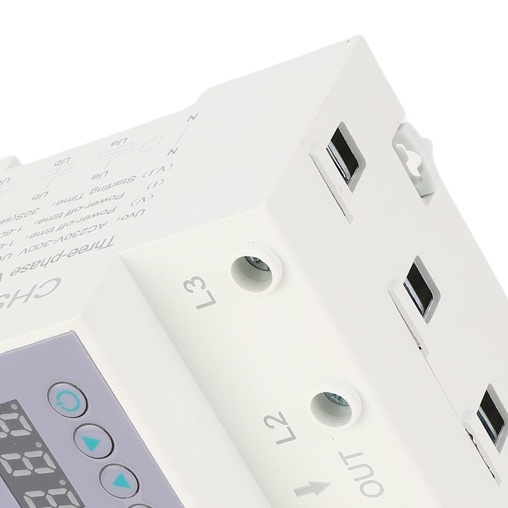 63A 3 Phase DIN Rail Voltmeter Ammeter Auto Overvoltage Overcurrent Protector AC