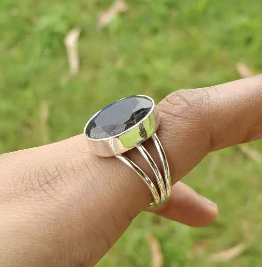 Solid 925 Sterling Silver Natural Blue Sapphire Oval Gemstone Band Handmade Ring