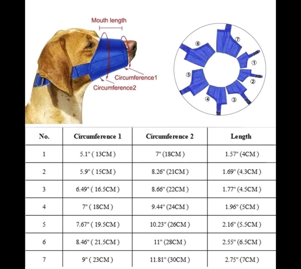 Muzzle for Small Large Dog Anti-Bark Bite size 7