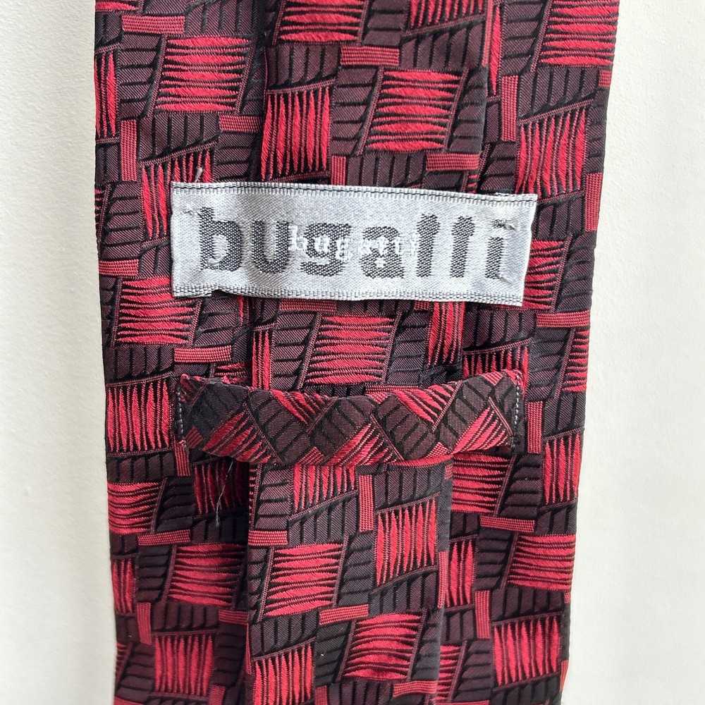 Bugatti 100% Imported Silk Red And Black Geometric Tie