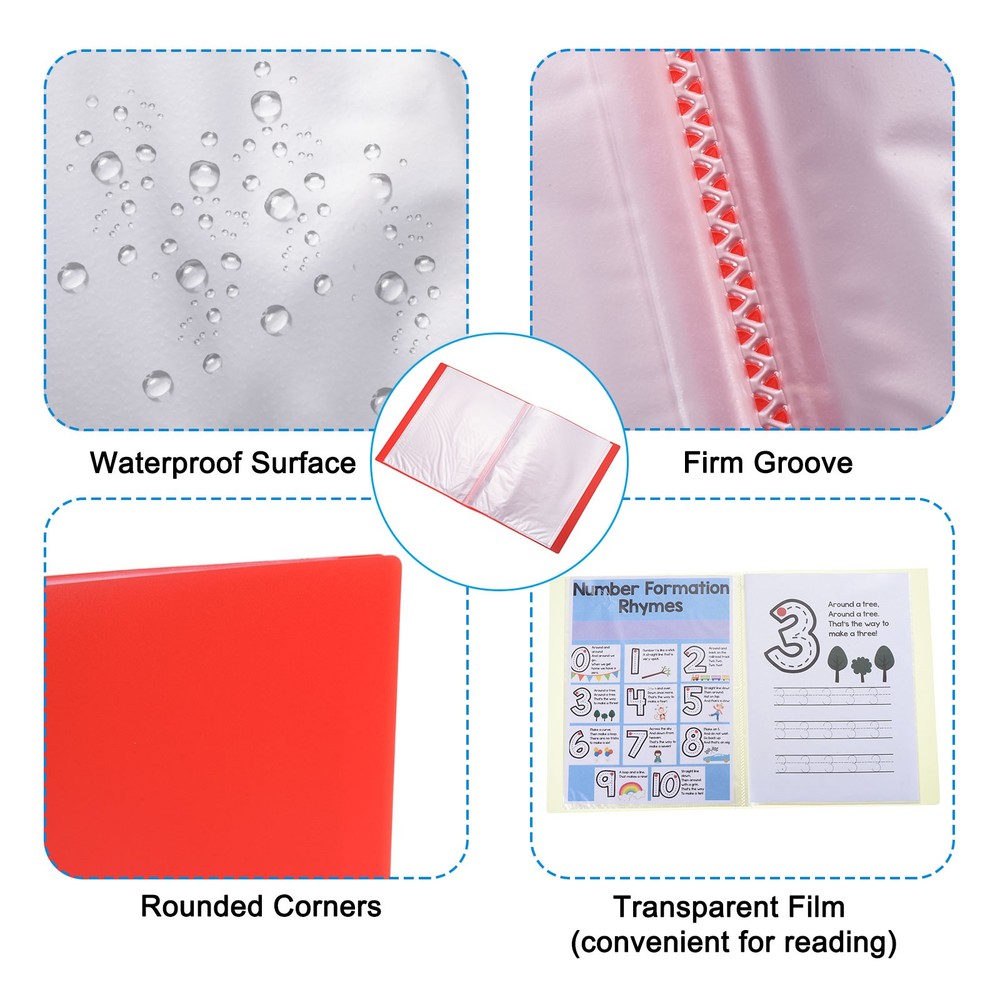 9x12" Binders with Plastic Sleeve, PP 60 Pocket File Protector, Red