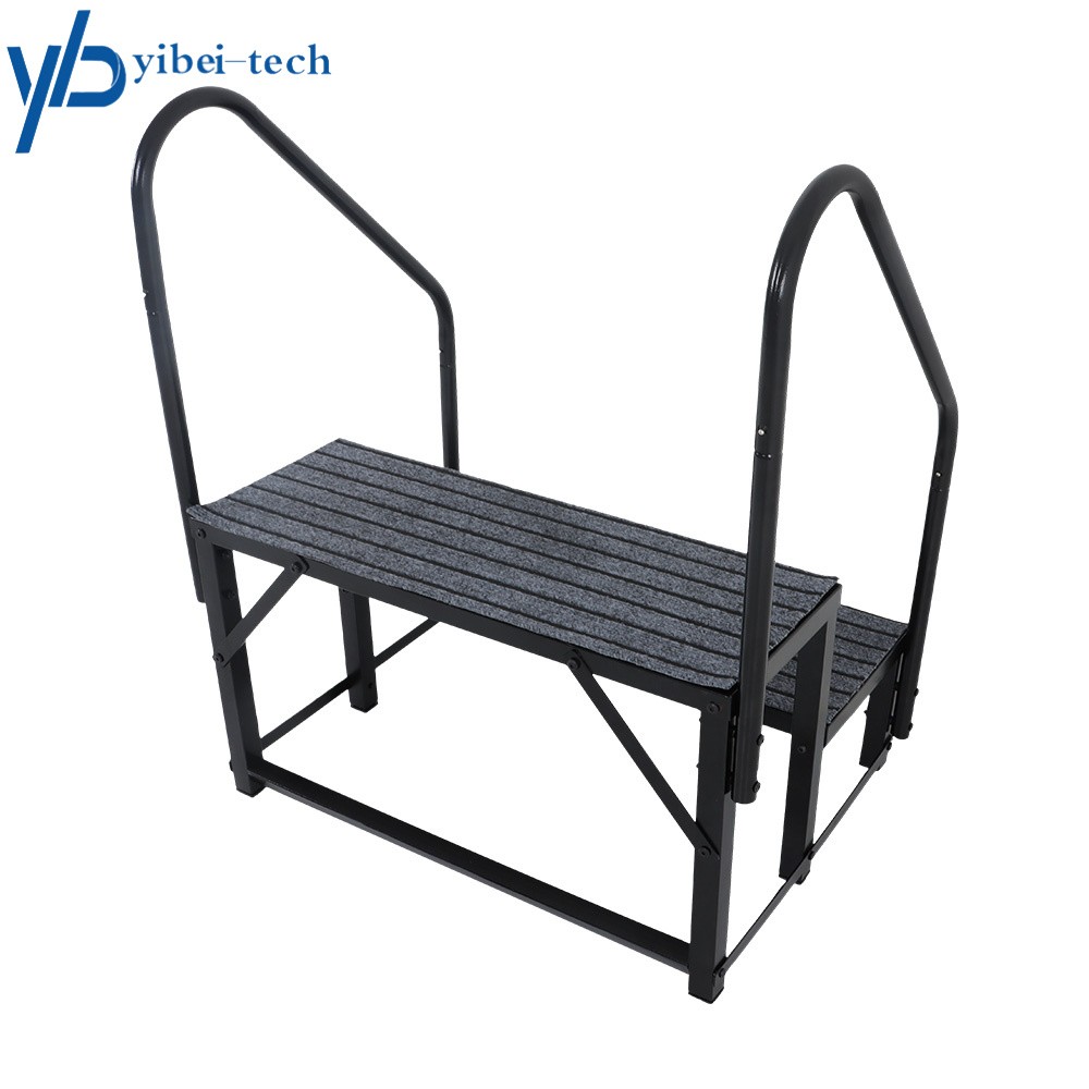 660 lbs Load Capacity 2 Step RV Steps with 2 Handrails w/Step Mat For Trailers