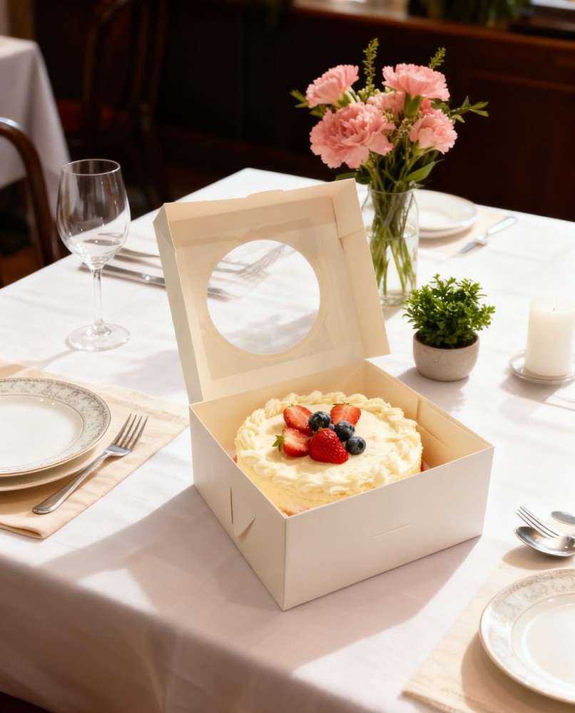 25 Pack Cake Boxes 10x10x5 Inches Cake with Windows, White Square Bakery Boxe...