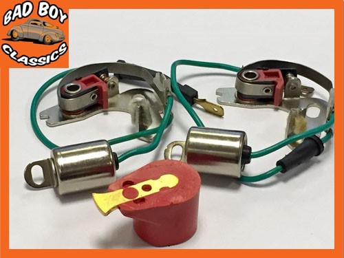 Points, Condenser x2 For Lucas 45D Distributor + RED ROTOR