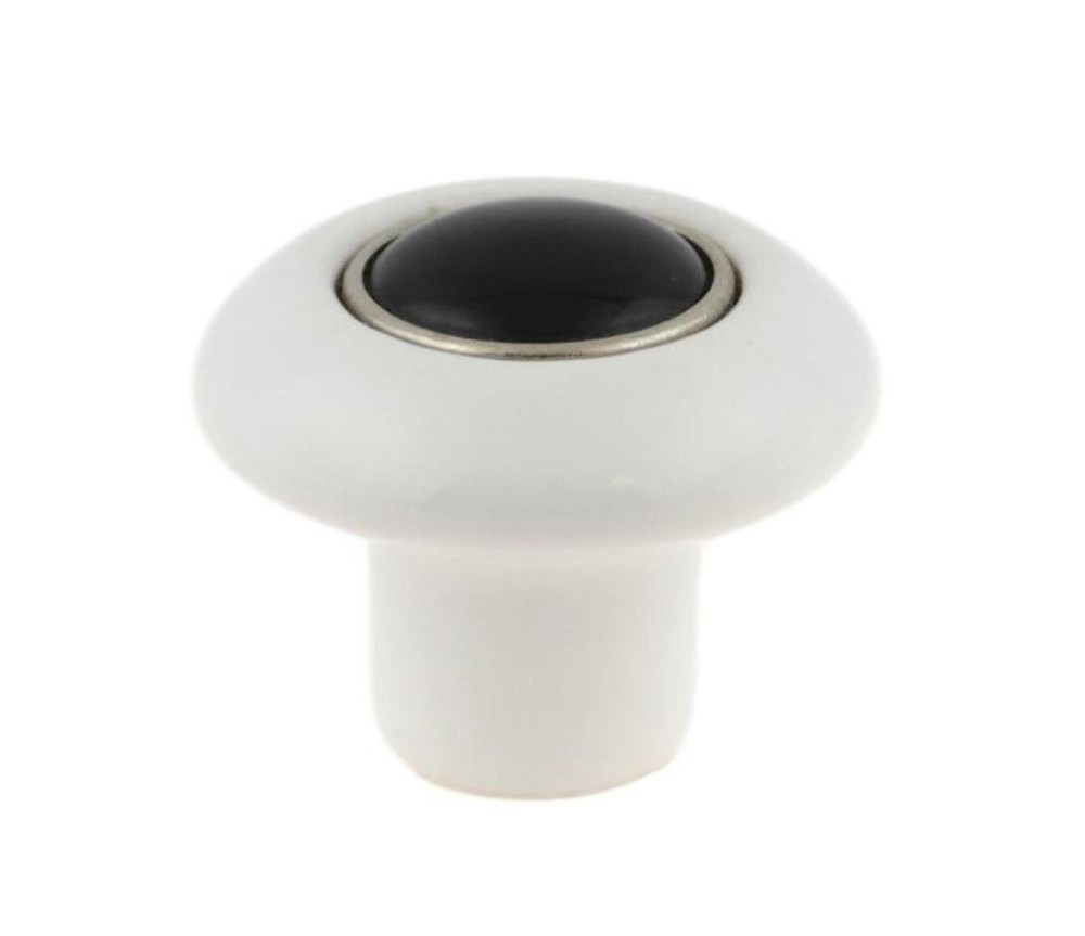 1-1/2" Ceramic Knob Black, White, and Chrome