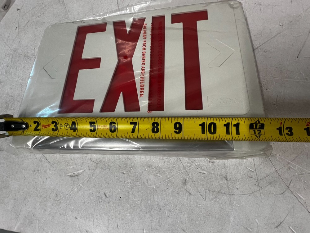 QTY 2 Exit Sign w/Emergency Lights: White, 1 or 2 Faces, Red, LED, Ceiling/Wall