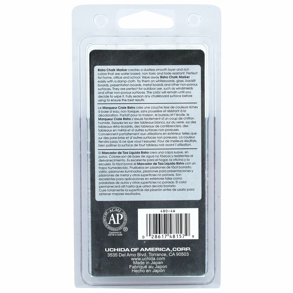 UCHIDA 4 White Broad Tip Bistro Chalk Marker
