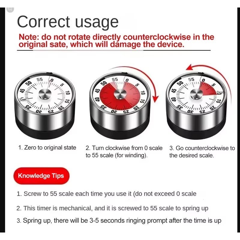 Visual Timer Magnetic Mechanical Countdown Clock for Classroom Kitchen Baking