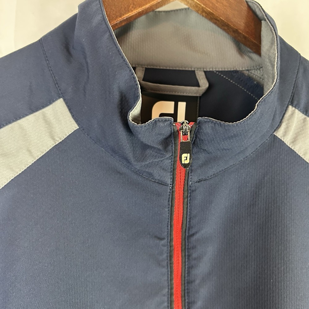 FootJoy Pullover Mens Medium Golf Windbreaker Zip Pockets Mock Neck Blue Gray