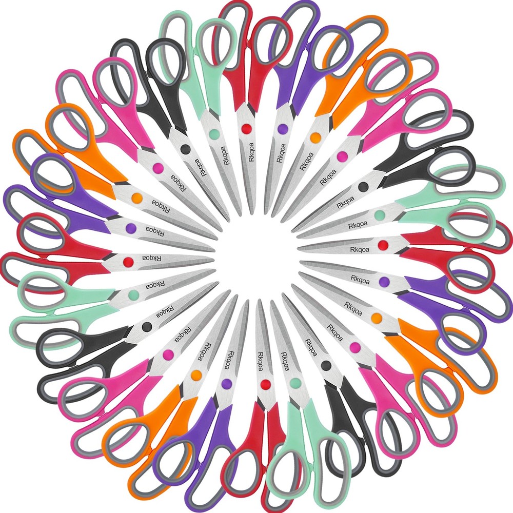 24 PCS 8 Inch Scissors All Purpose Classroom Bulk Comfort-Grip Sharp Shears