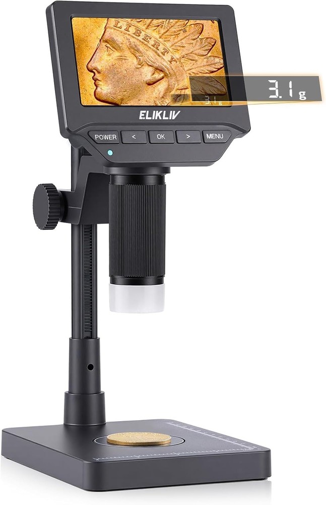 Coin Microscope with Scale：4.3" Digital Microscope with Adjustable LED, Error...
