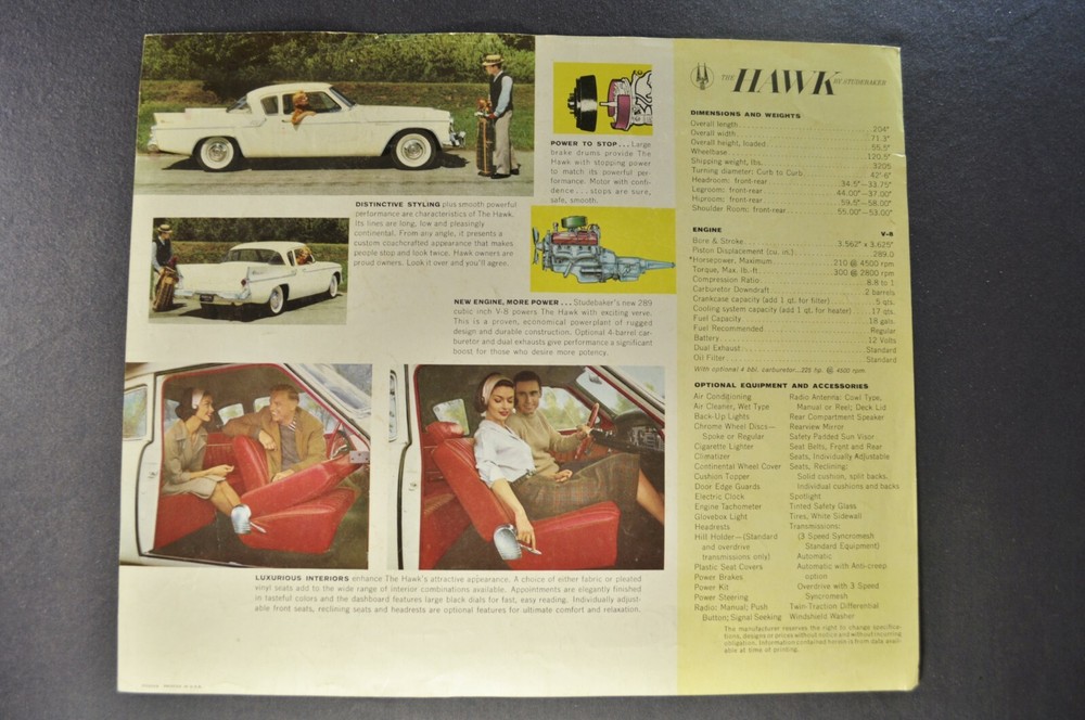 1960 Studebaker Hawk Coupe Sales Brochure Sheet Nice Original 60