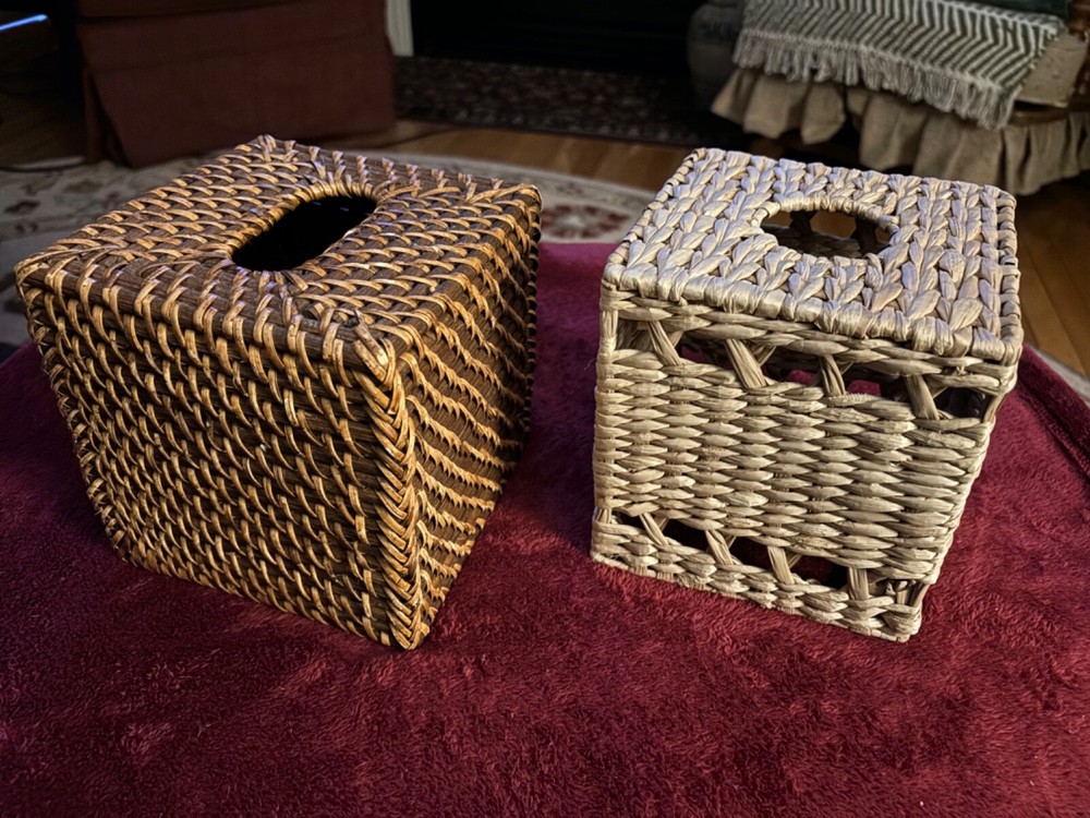 2 Rattan Boho Tissue Box Holders 6x6x6"