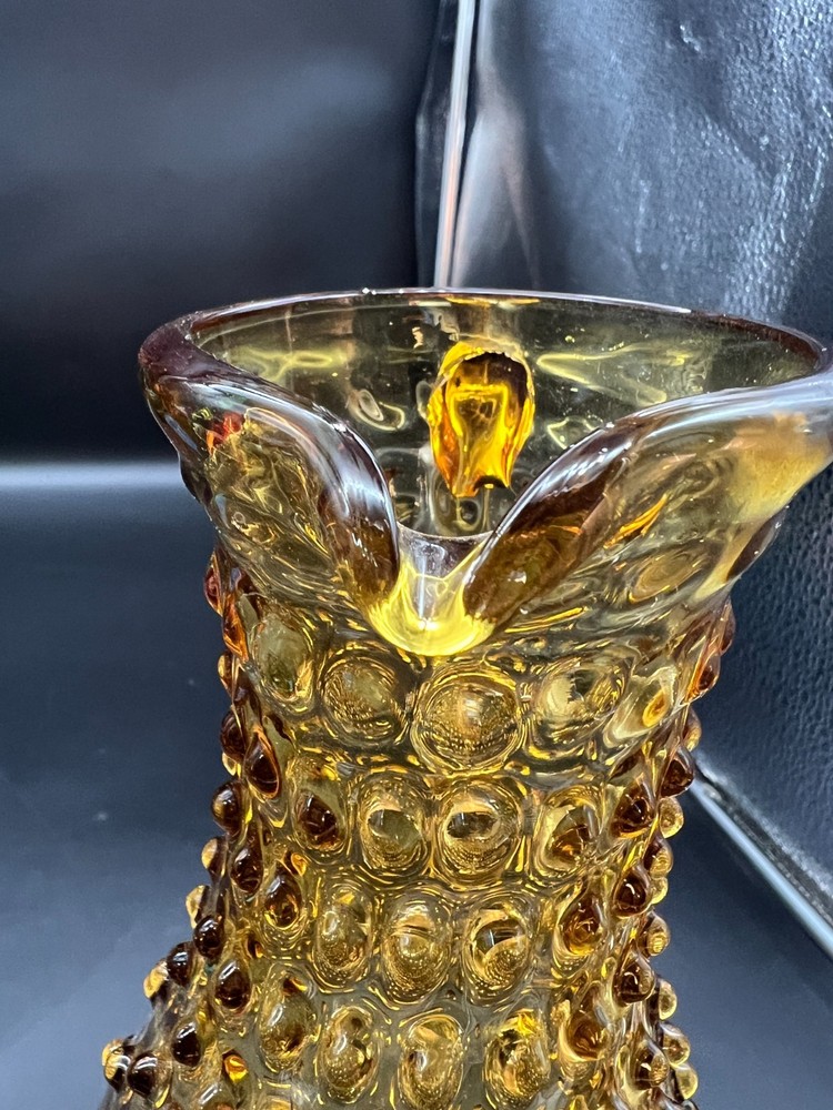 Tall Amber Hobnail Handle Pitcher 9"