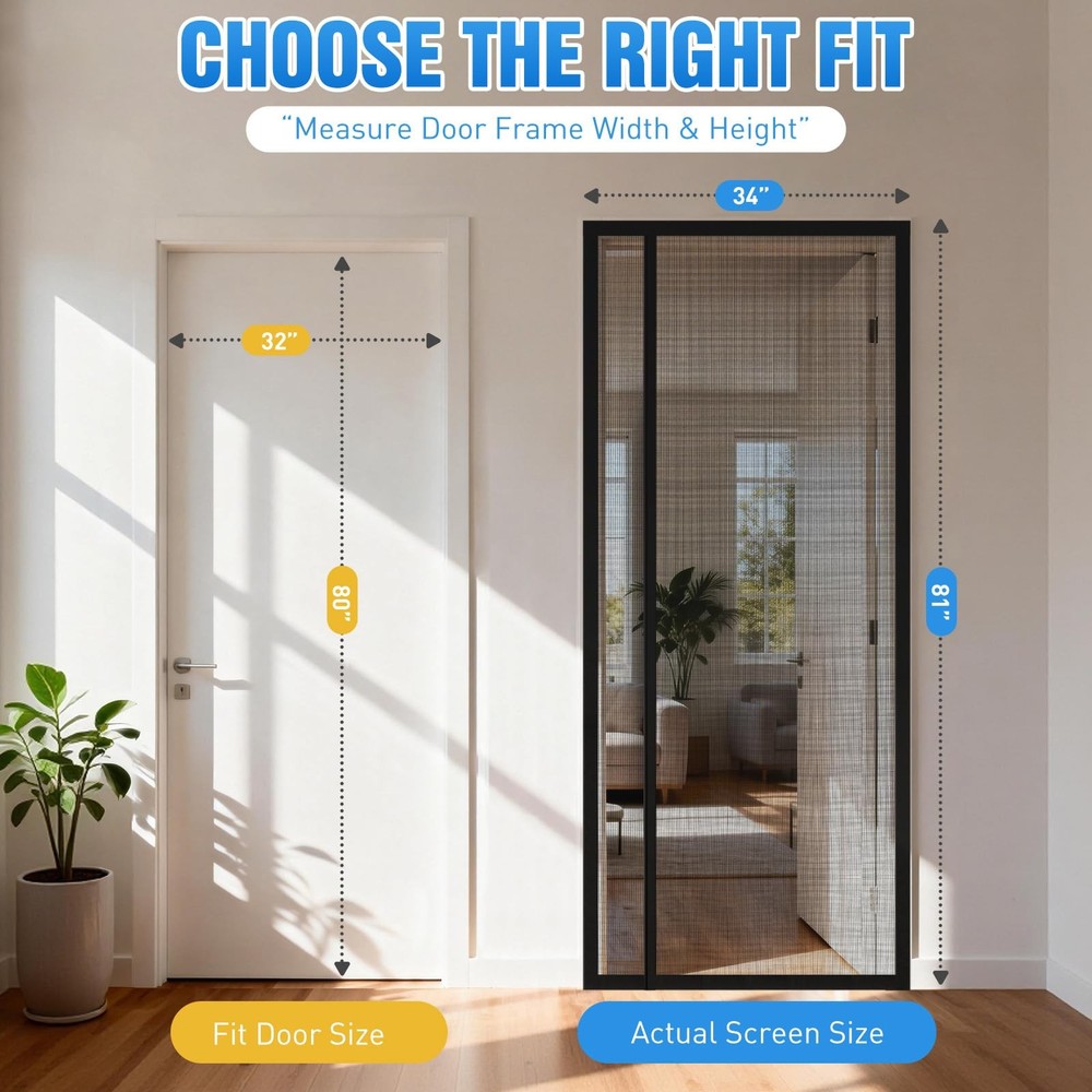 Screen Door Mesh - Reversible Left & Right Opening Door Screen with Magnetic ...