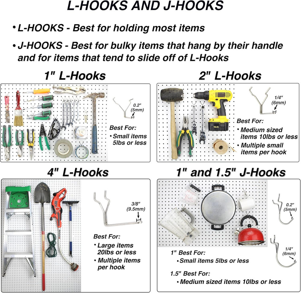 Peg Board Hooks for Hanging Tools Assortment – Tool Organization Accessories Ki