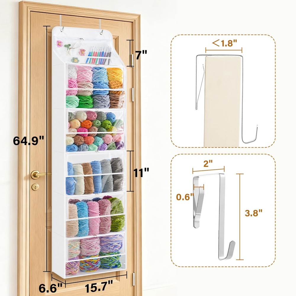 Hanging Yarn Storage Organizer with 6 Zippered Closure Clear White