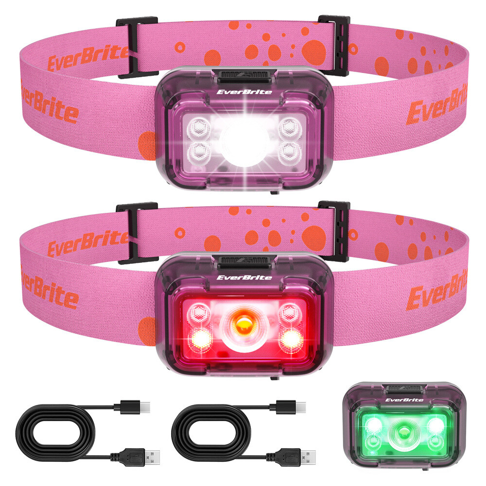 EverBrite 2Pack Rechargeable LED Headlamp 120° Adjustable Headlight 5 Light Mode