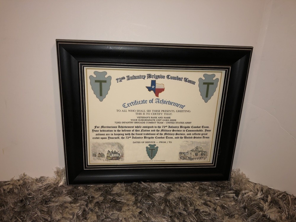 72ND INFANTRY BRIGADE COMBAT TEAM - COA / (COMMEMORATIVE CERTIFICATE)