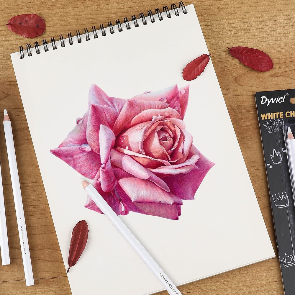 6 White Charcoal Pencils – Highlight Shade & Blend for Sketching
