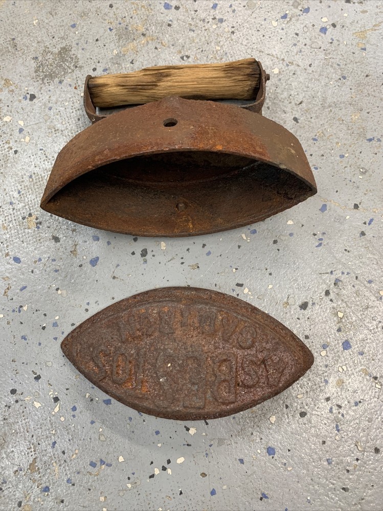 Vintage Asbestos Sad Iron Set With Wood Handle