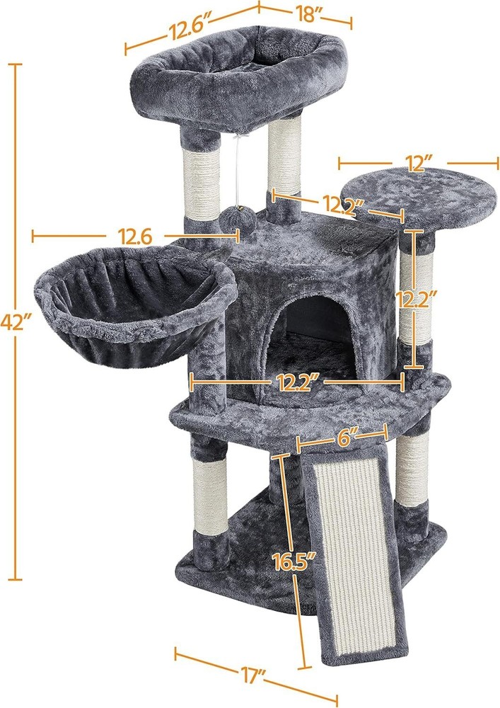 42 in Multi-Level Cat Tree Tower with Perch Scratching Posts Hammock & Condo