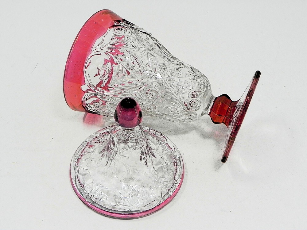 EAPG McKee Glass Ruby Flashed ROCK CRYSTAL Candy Jar with Lid
